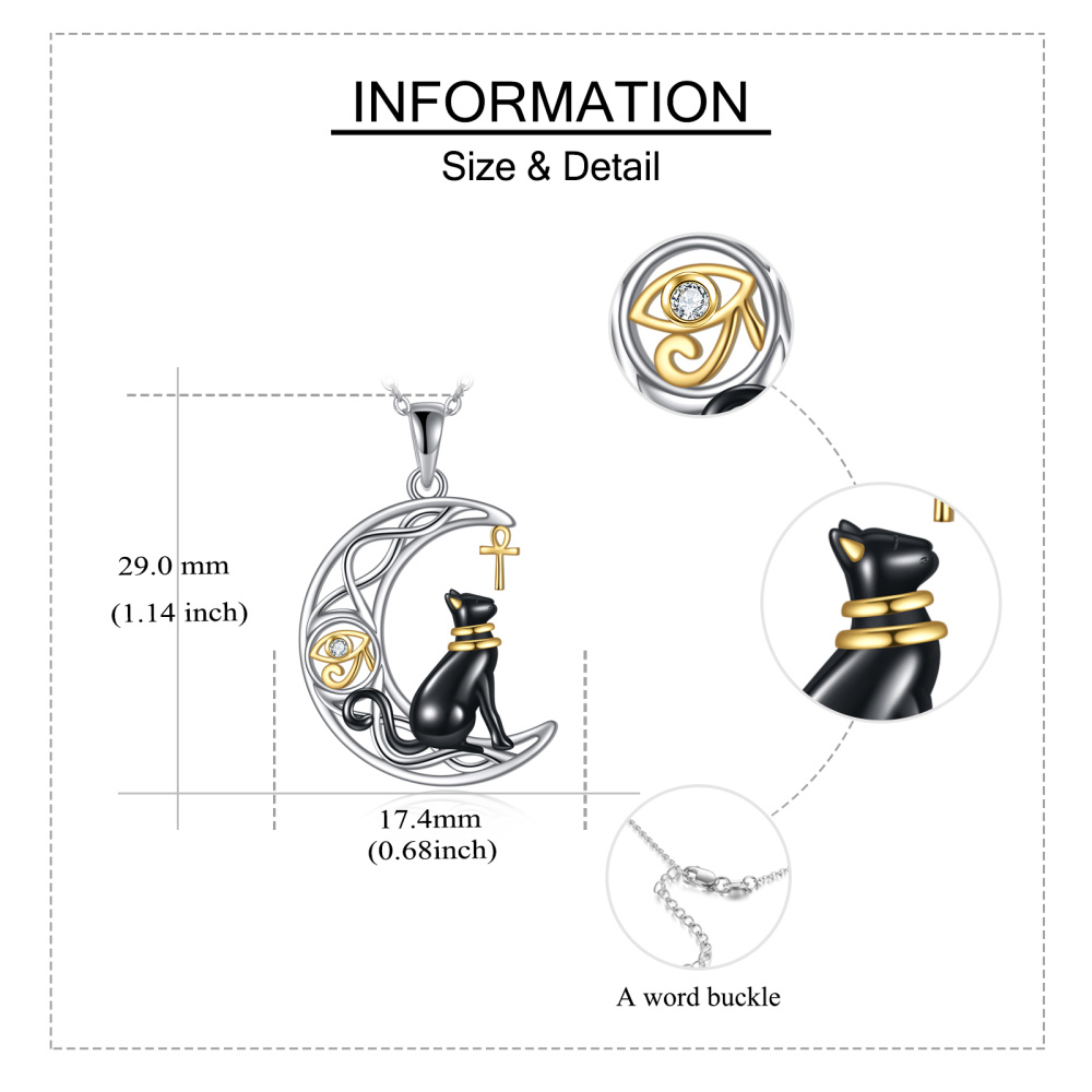 Collar de plata de ley con cruz de luna creciente y gato egipcio Bastet-5