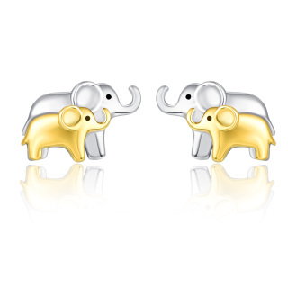 Sterling Silver Two-tone Elephant Stud Earrings-17