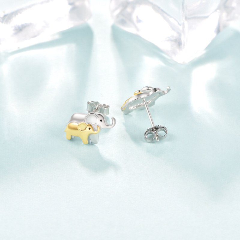 Sterling Silver Two-tone Elephant Stud Earrings-4