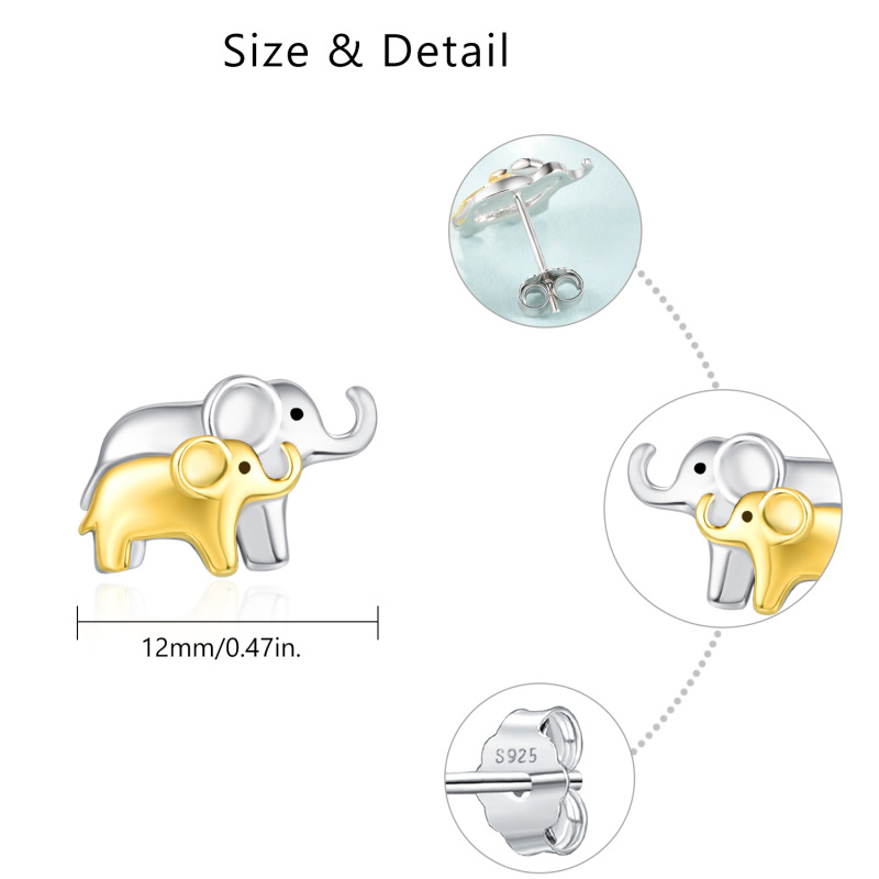 Sterling Silver Two-tone Elephant Stud Earrings-5