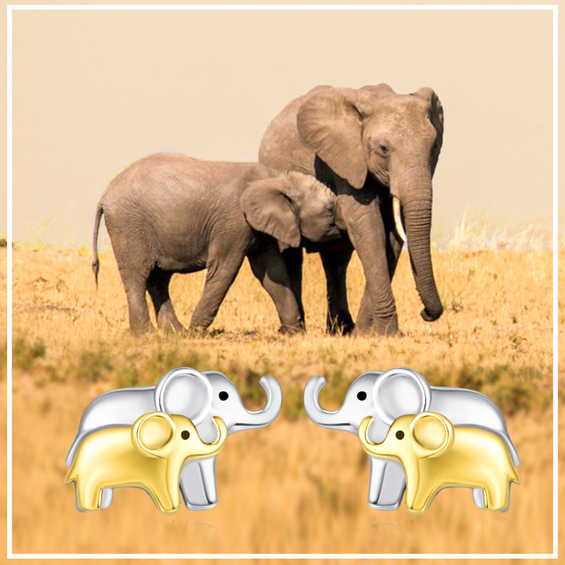 Sterling Silver Two-tone Elephant Stud Earrings-6
