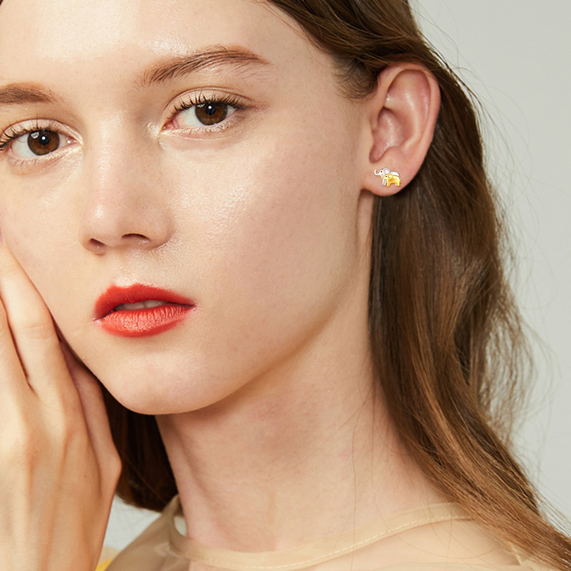 Sterling Silver Two-tone Elephant Stud Earrings-2