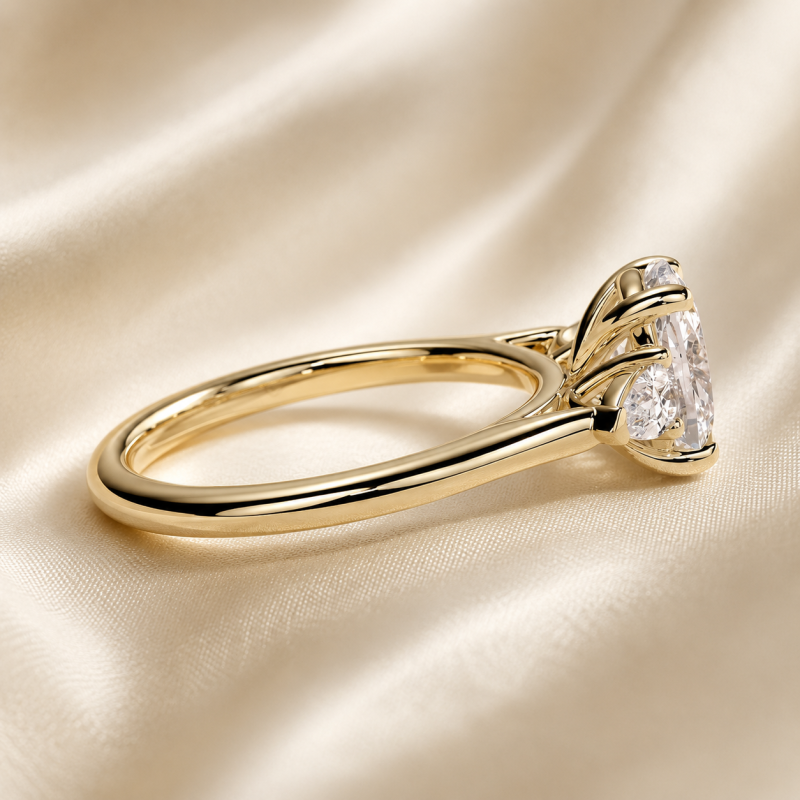 Sterling Silver with Yellow Gold Plated Elongated Cushion Cut Lab-Grown Diamond Three-Stone Engagement Ring-3