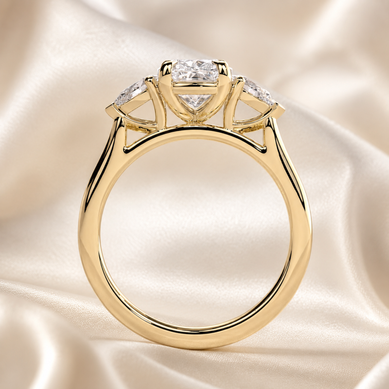 Sterling Silver with Yellow Gold Plated Elongated Cushion Cut Lab-Grown Diamond Three-Stone Engagement Ring-4