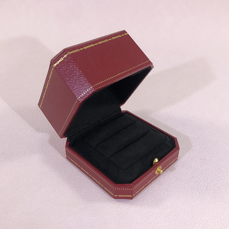 Joyero octogonal con estampado europeo, caja para anillo de diamantes rojos, anillo individual-2