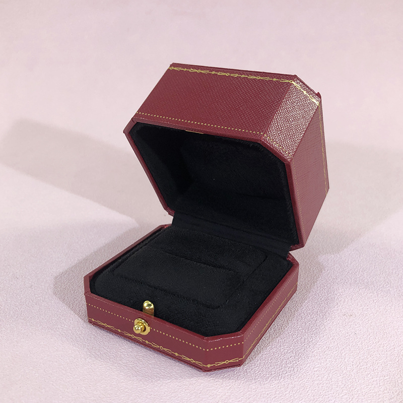 Joyero octogonal con estampado europeo, caja para anillo de diamantes rojos, anillo individual-3