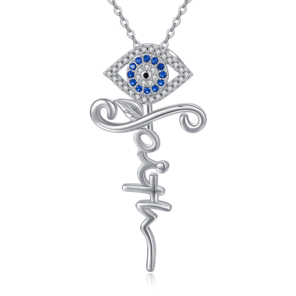 Evil Eye Cross Faith Pendant Necklace in 925 Sterling Silver-1