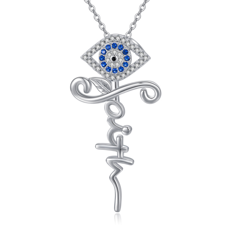 Evil Eye Cross Faith Pendant Necklace in 925 Sterling Silver-17