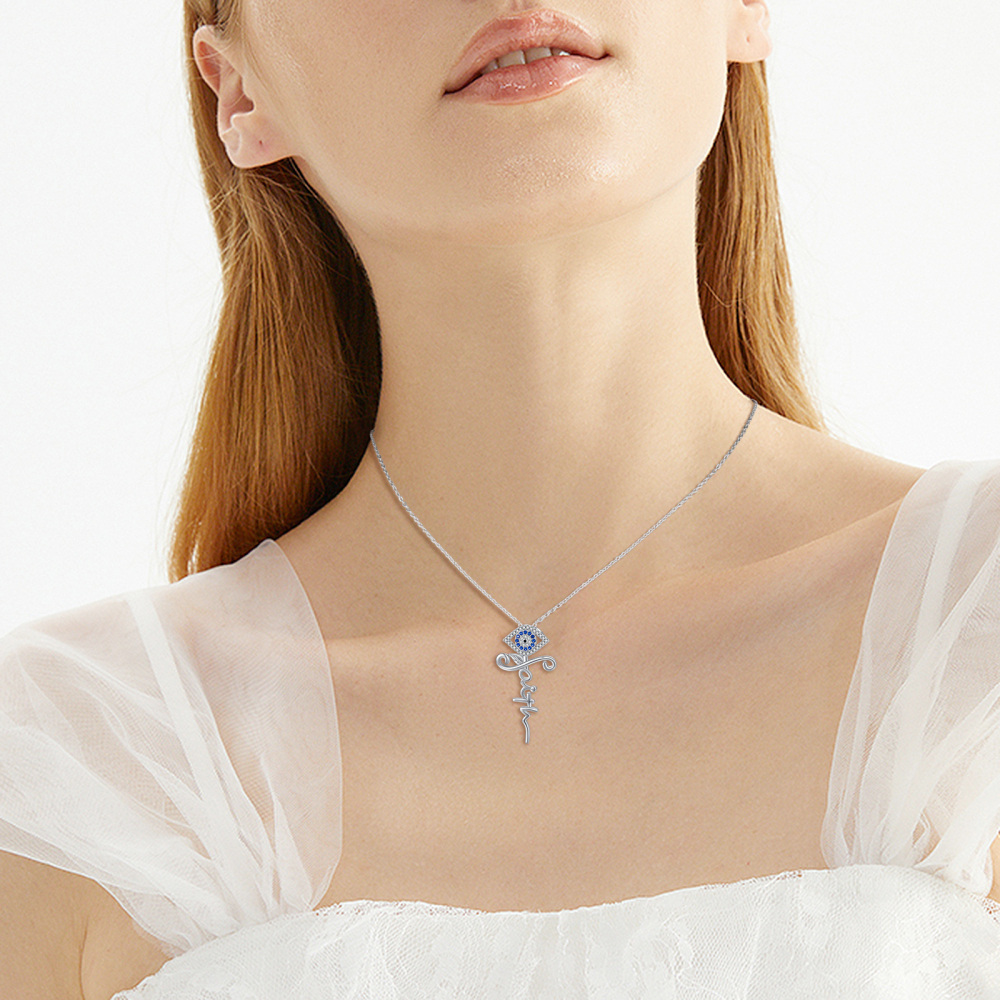 Evil Eye Cross Faith Pendant Necklace in 925 Sterling Silver-2