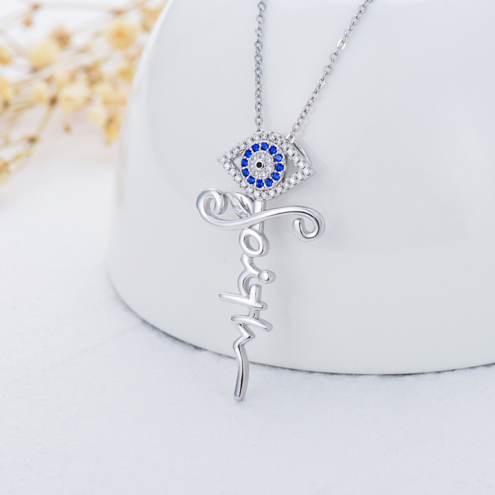 Evil Eye Cross Faith Pendant Necklace in 925 Sterling Silver-4