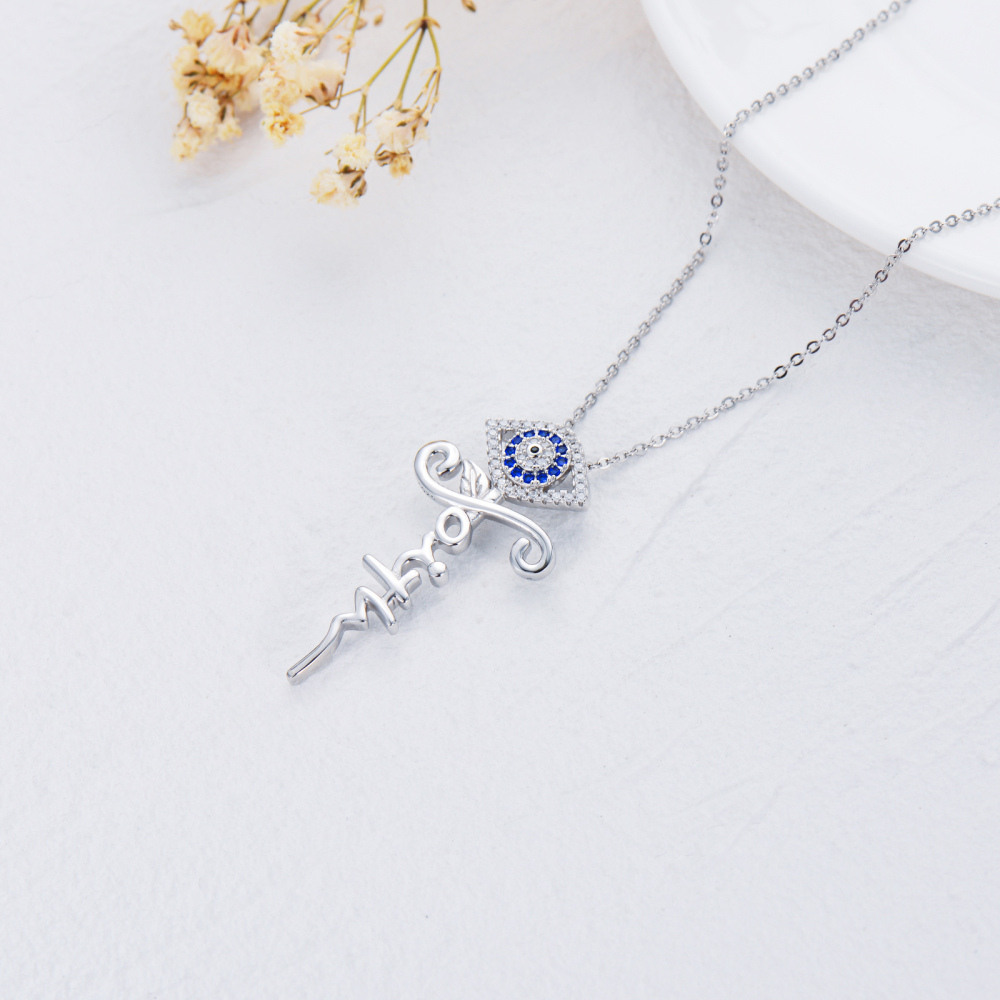 Evil Eye Cross Faith Pendant Necklace in 925 Sterling Silver-5