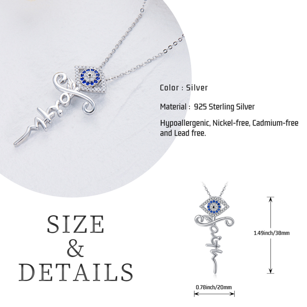 Evil Eye Cross Faith Pendant Necklace in 925 Sterling Silver-6