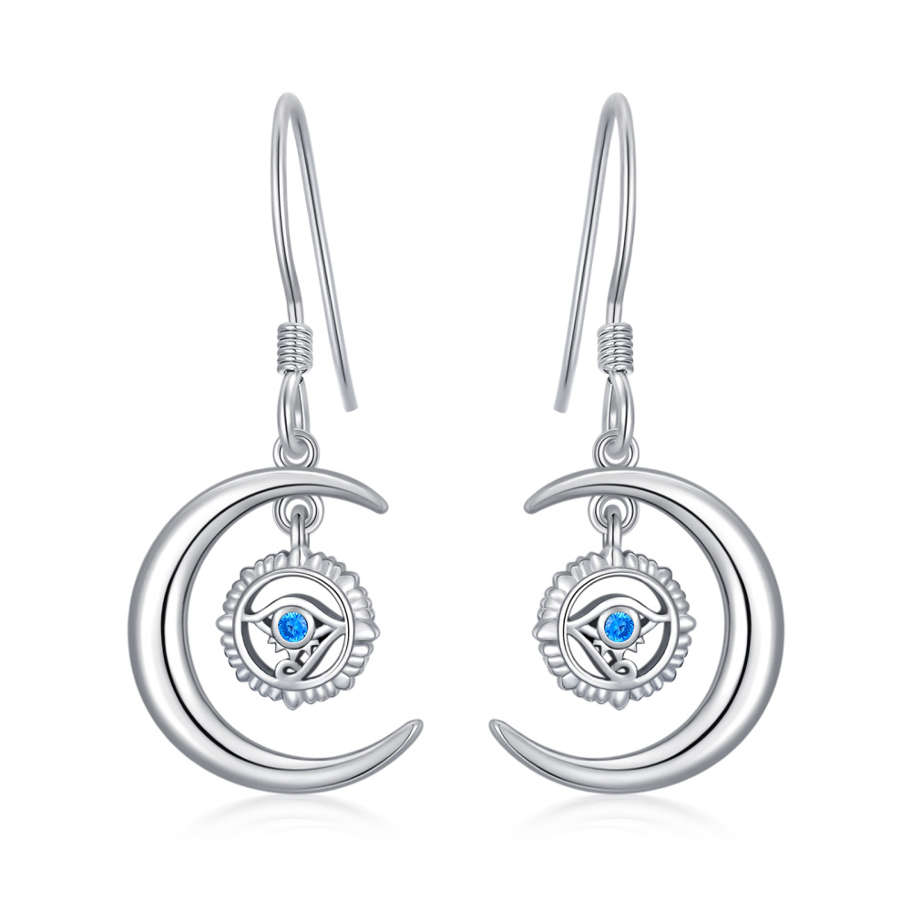 Boucles d'oreilles pendantes en argent sterling et oxyde de zirconium en forme d'œil d'Horus-1