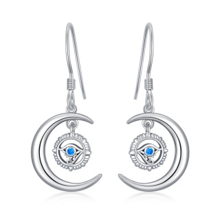 Sterling Silver Cubic Zirconia Eye Of Horus & Moon Drop Earrings-18