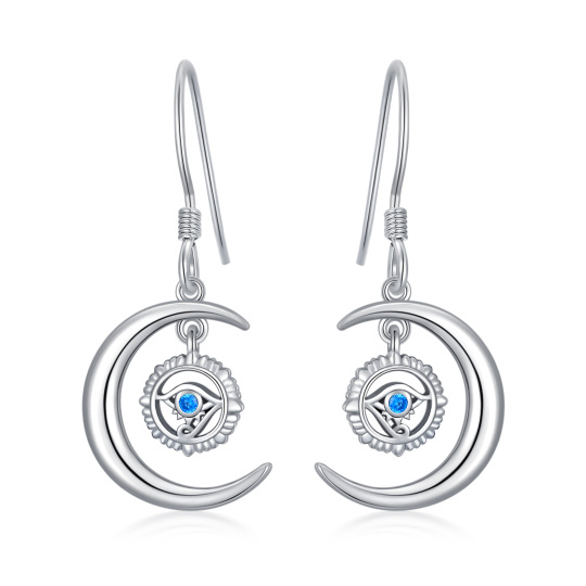 Sterling Silver Cubic Zirconia Eye Of Horus & Moon Drop Earrings