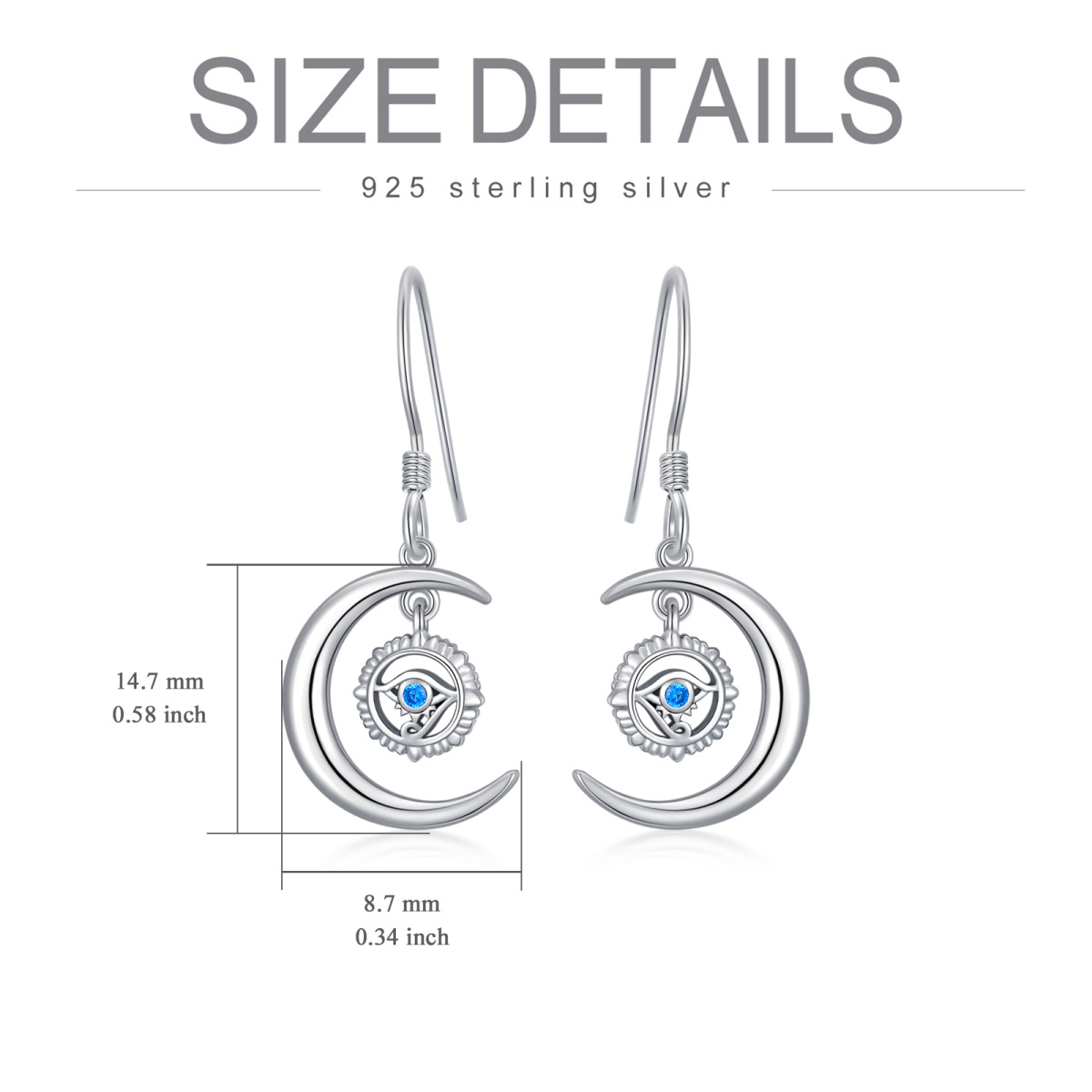 Sterling Silver Cubic Zirconia Eye Of Horus & Moon Drop Earrings-5