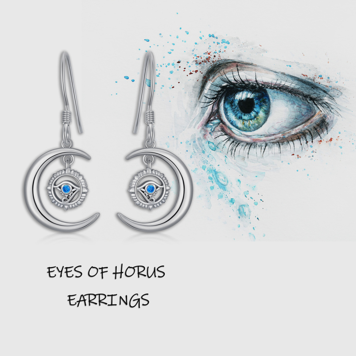 Sterling Silver Cubic Zirconia Eye Of Horus & Moon Drop Earrings-6