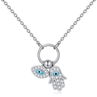 Sterling Silver Cubic Zirconia Evil Eye & Hamsa Hand Necklace for Women-2