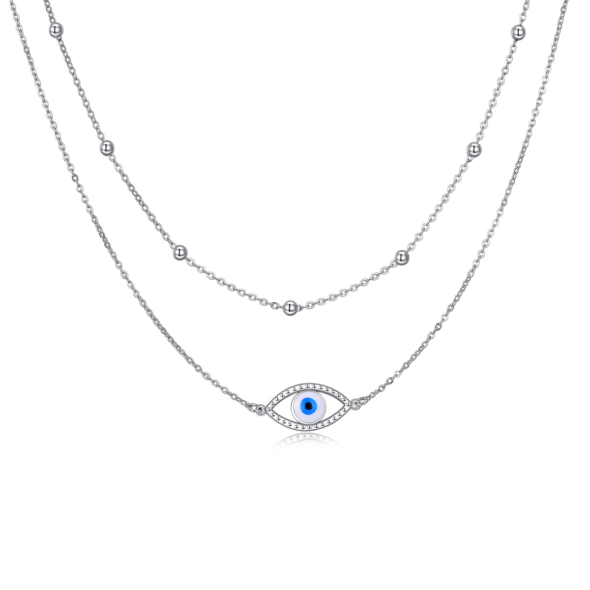 Sterling Silver Cubic Zirconia Evil Eye Layered Necklace for Women-1