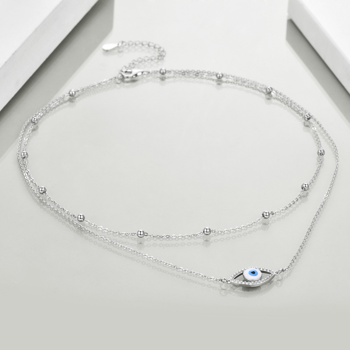 Sterling Silver Cubic Zirconia Evil Eye Layered Necklace for Women-4