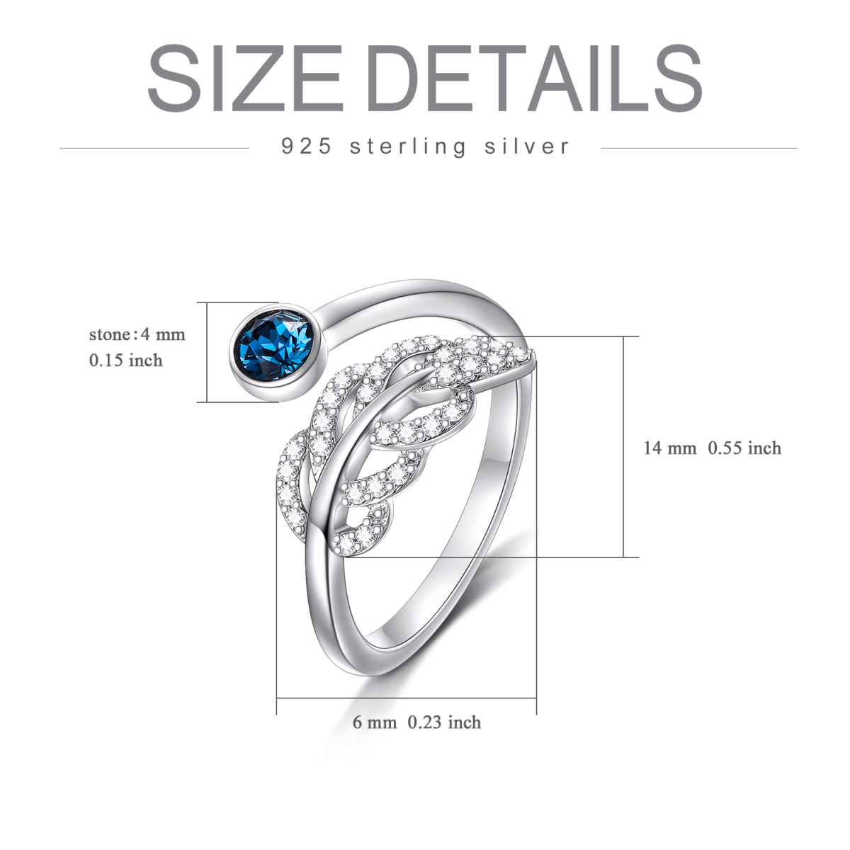 Sterling Silver Cubic Zirconia Leaves Open Ring-5