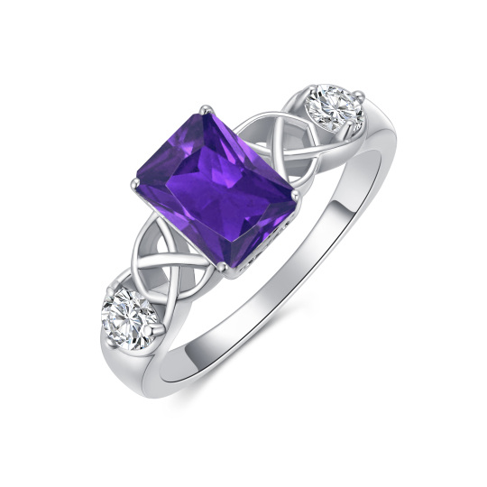 Sterling Silver Princess-square Shaped Crystal Celtic Knot & Square Ring