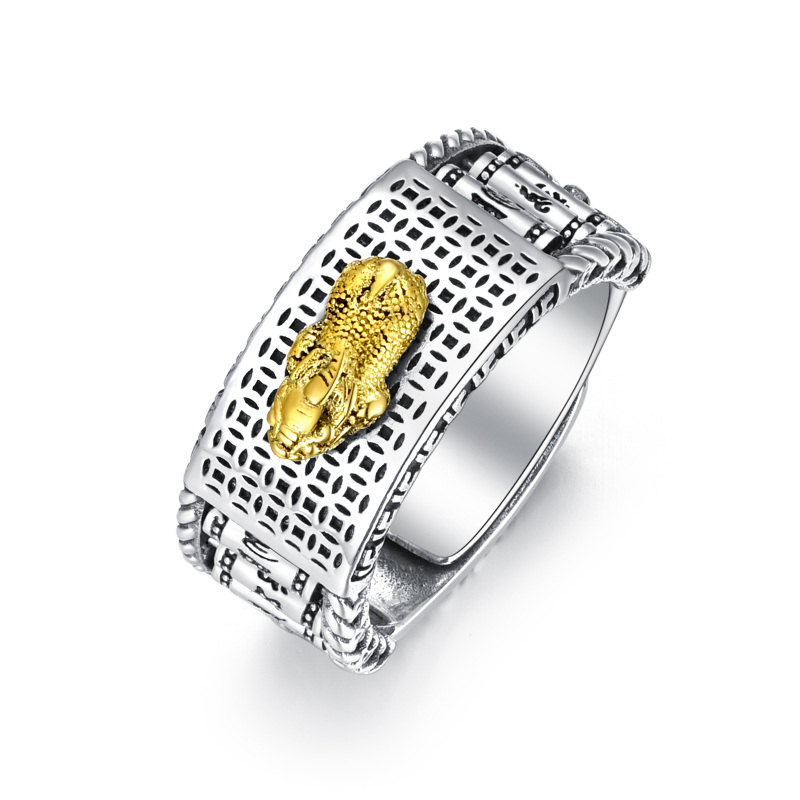Anillo de plata de ley Feng Shui con mantra Pixiu, anillo de protección contra la riqueza, anillos ajustables para mujeres-2