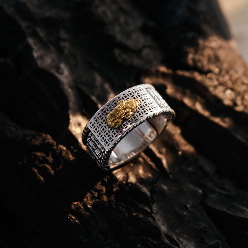 Sterling Silver Feng Shui Ring Pixiu Mantra Ring Protection Wealth Adjustable Rings For Women-3