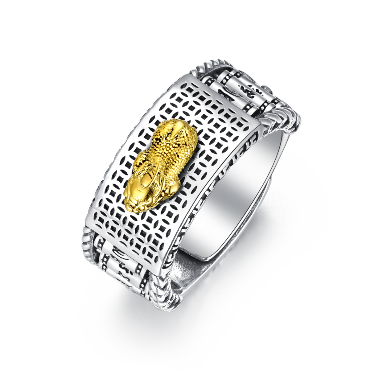 Anillo de plata de ley Feng Shui con mantra Pixiu, anillo de protección contra la riqueza, anillos ajustables para mujeres-5