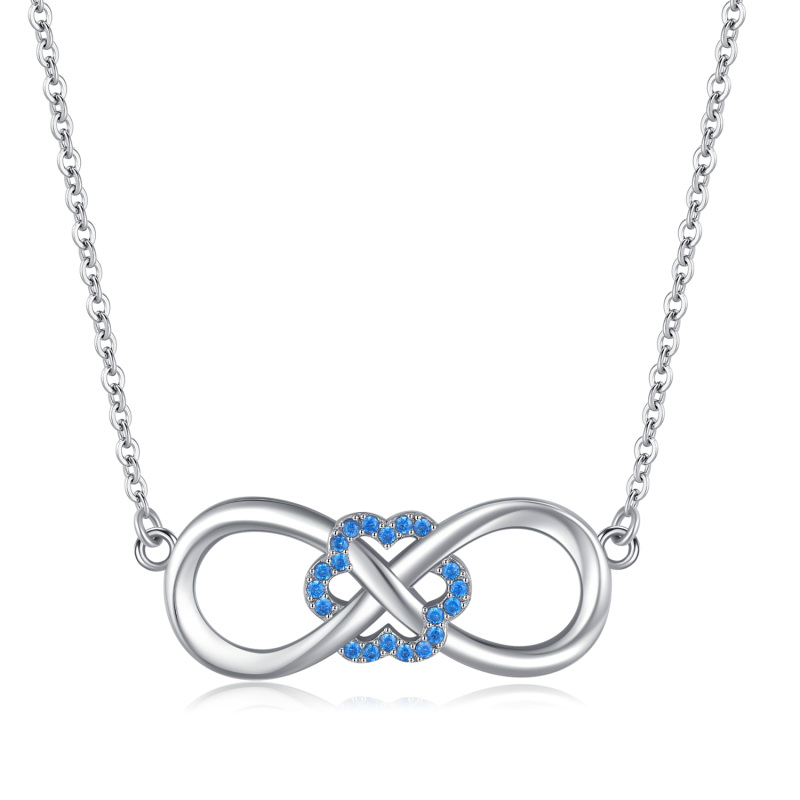 Sterling Silver Blue Cubic Zirconia Flowers & Infinity Symbol Necklace for Women-15