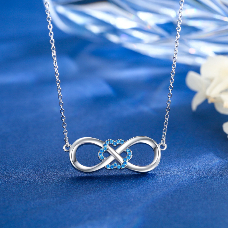 Sterling Silver Blue Cubic Zirconia Flowers & Infinity Symbol Necklace for Women-3