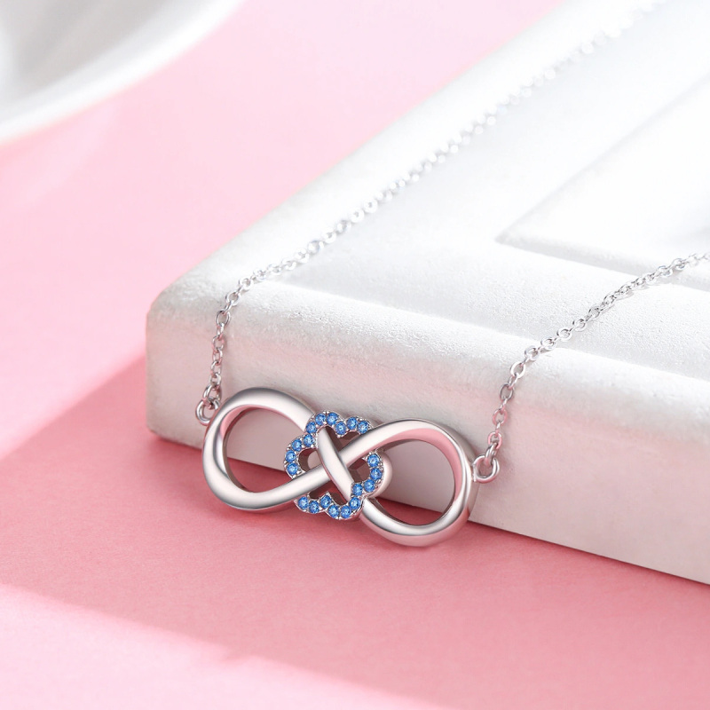 Sterling Silver Blue Cubic Zirconia Flowers & Infinity Symbol Necklace for Women-4