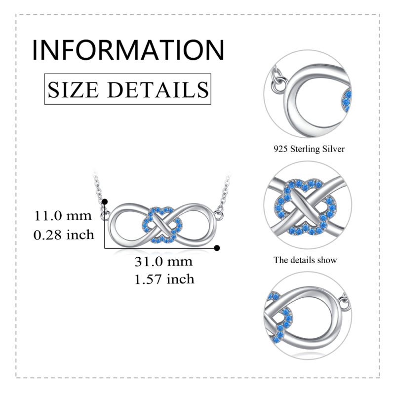 Sterling Silver Blue Cubic Zirconia Flowers & Infinity Symbol Necklace for Women-5