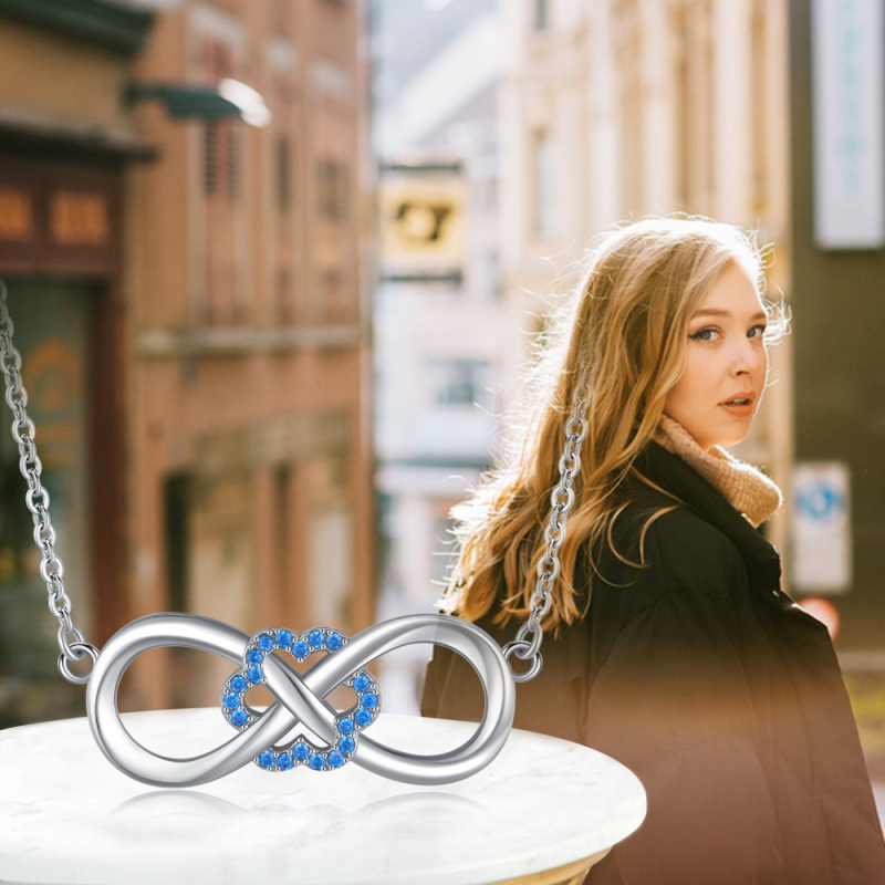 Sterling Silver Blue Cubic Zirconia Flowers & Infinity Symbol Necklace for Women-6