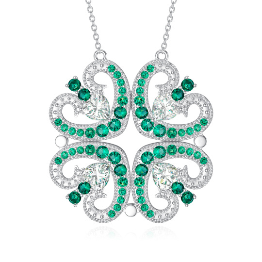 Collier avec pendentif en forme de trèfle à quatre feuilles en argent sterling et oxyde de zirconium vert pour femme