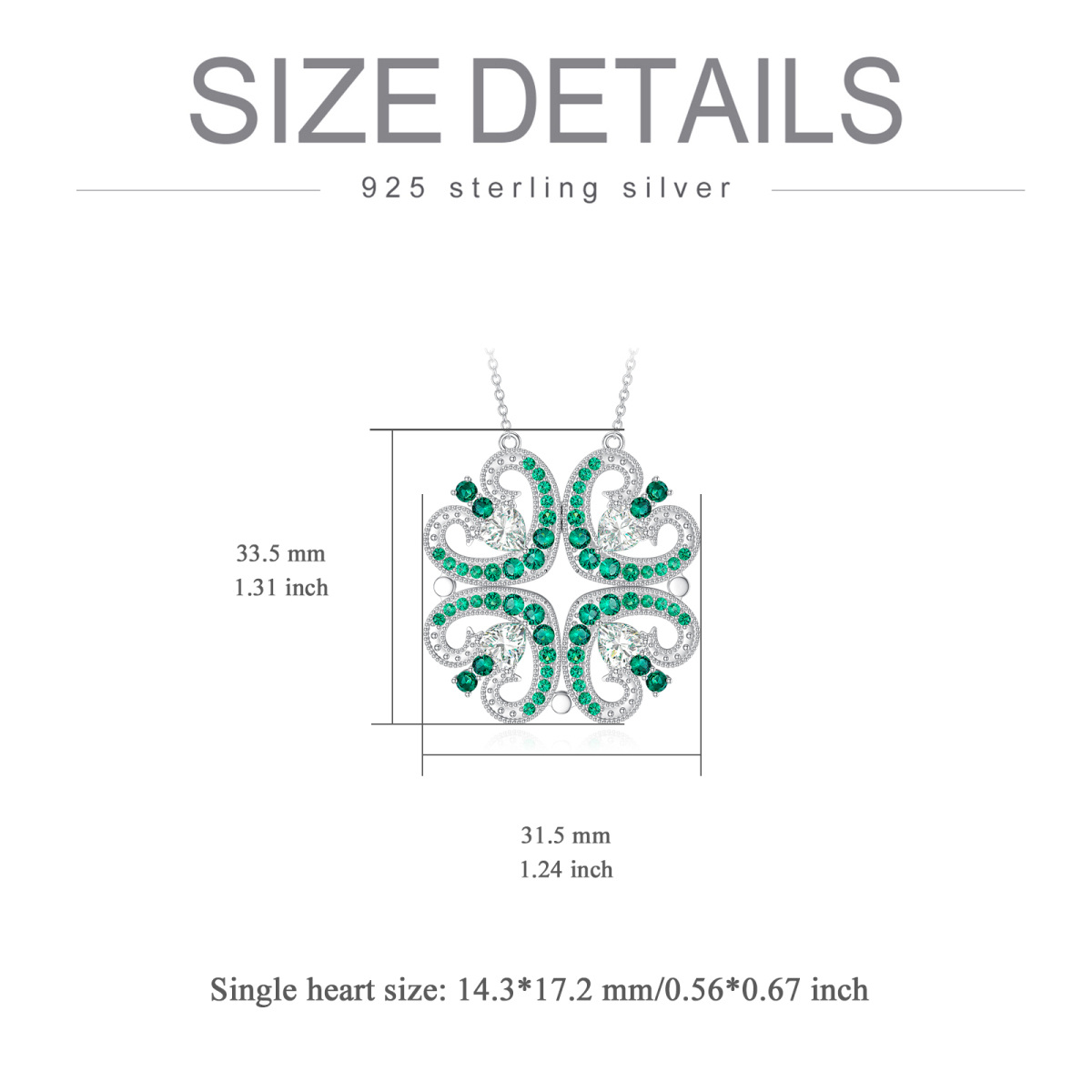 Sterling Silver Green Cubic Zirconia Four Leaf Clover & Heart Pendant Necklace for Women-5