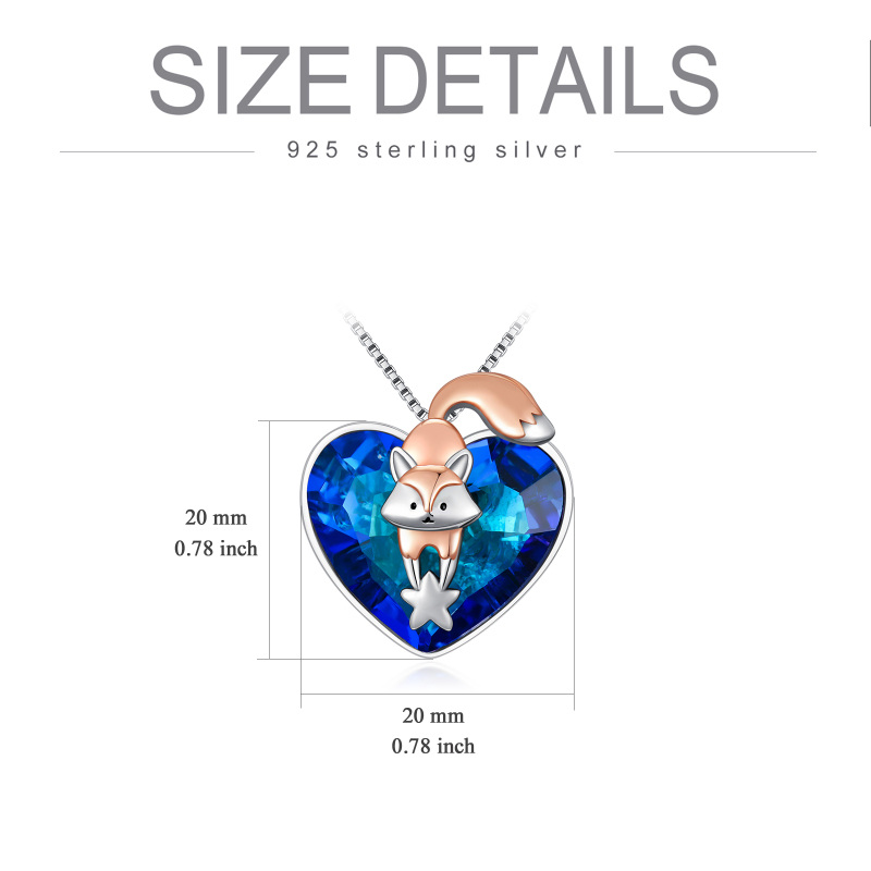 Sterling Silver Two-tone Heart Shaped Fox & Star Crystal Pendant Necklace-5