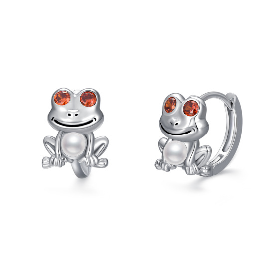 Sterling Silver Cubic Zirconia & Pearl Frog Hoop Earrings