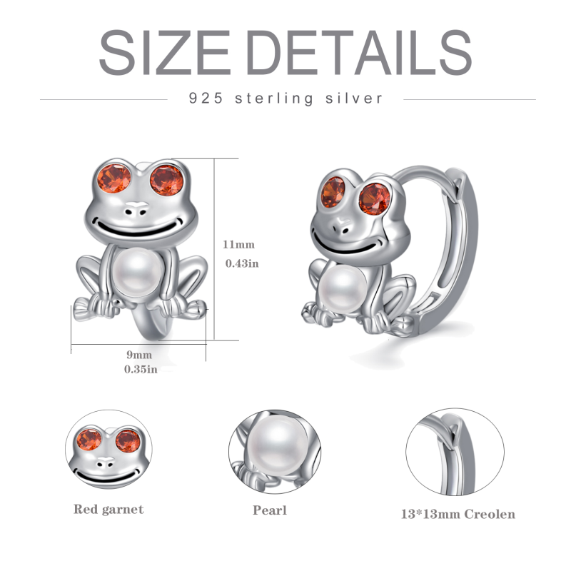 Sterling Silver Cubic Zirconia & Pearl Frog Hoop Earrings-6