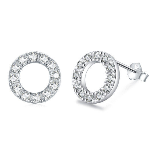 Sterling Silver Circular Shaped Cubic Zirconia Round Stud Earrings