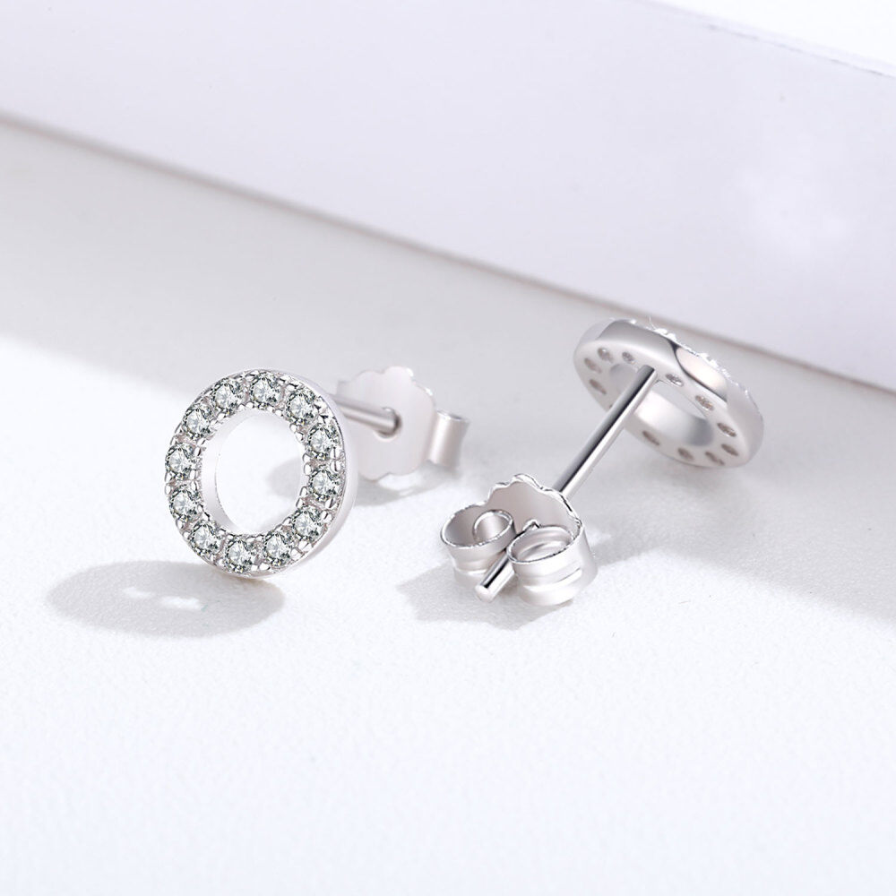 Sterling Silver Circular Shaped Cubic Zirconia Round Stud Earrings-5