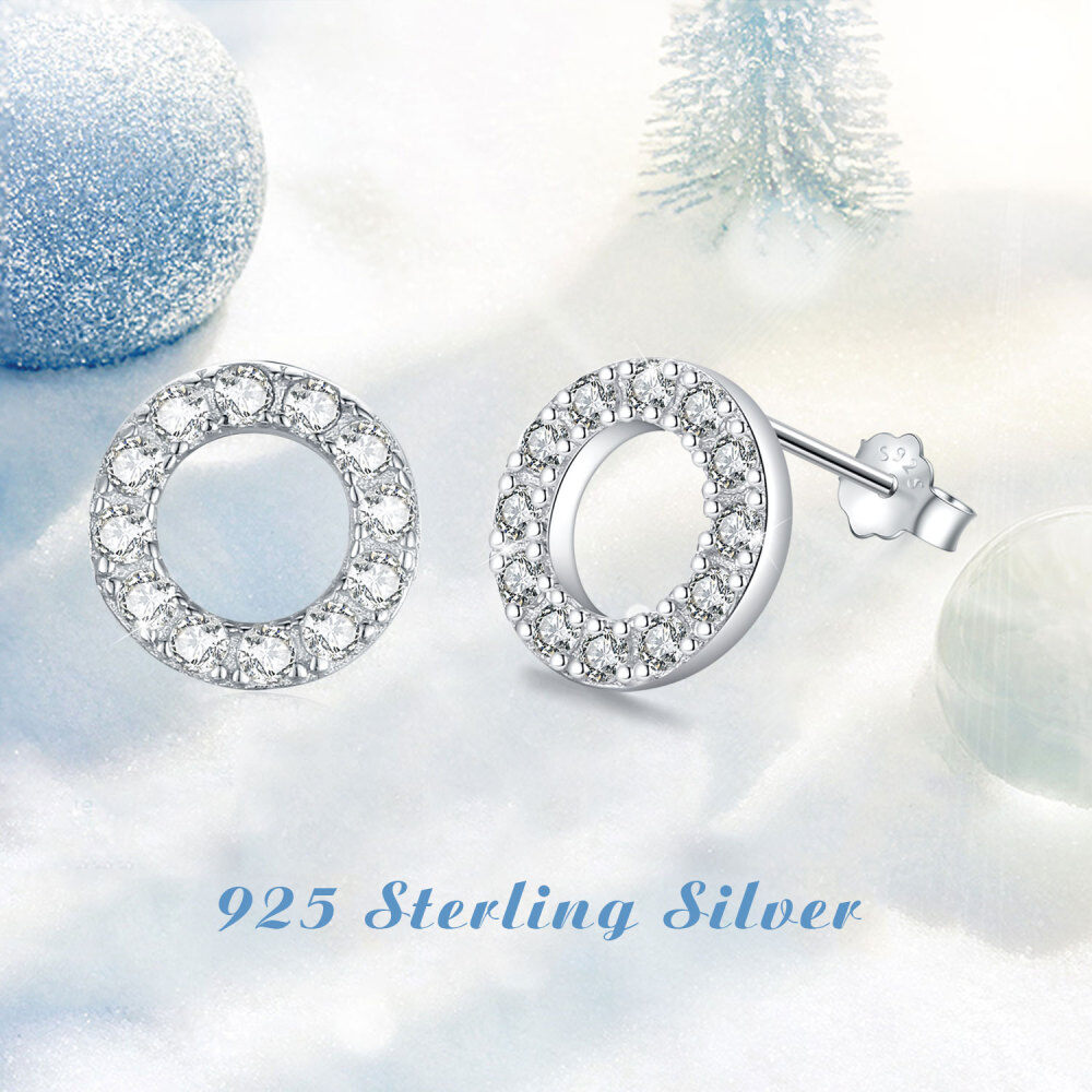 Sterling Silver Circular Shaped Cubic Zirconia Round Stud Earrings-6