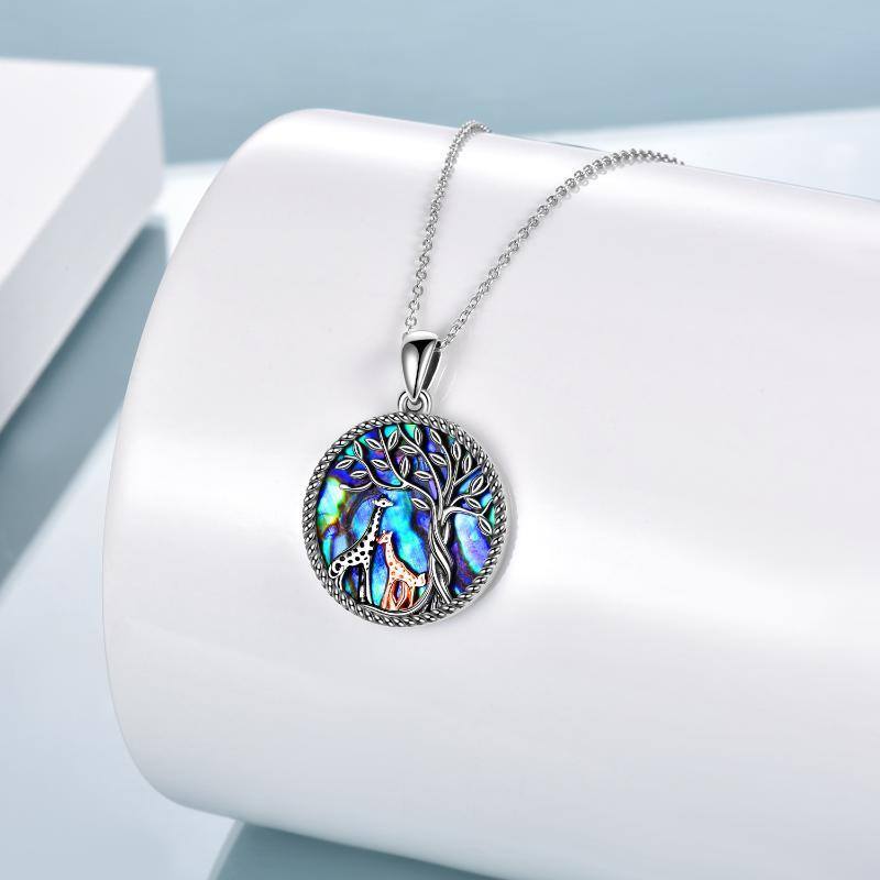 Sterling Silver Two-tone Giraffe & Tree Of Life Necklace for Women Men-4