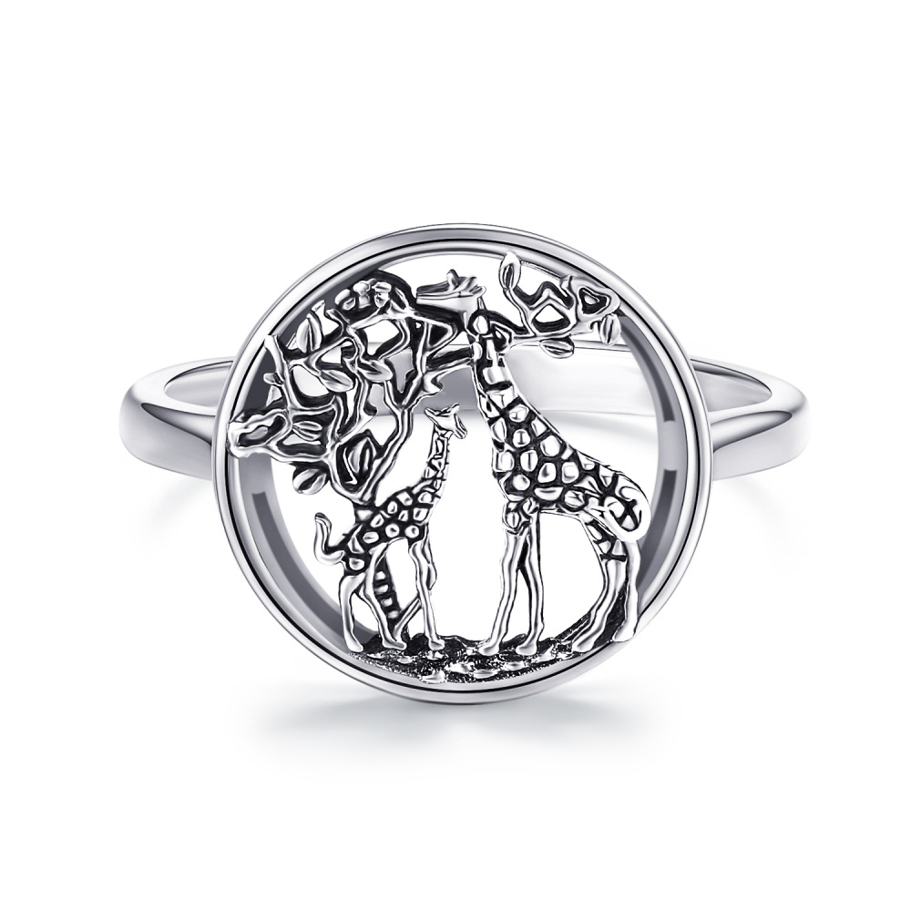 Sterling Silver Giraffe & Tree Of Life Ring-1