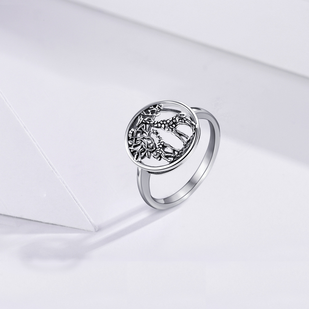 Sterling Silver Giraffe & Tree Of Life Ring-4