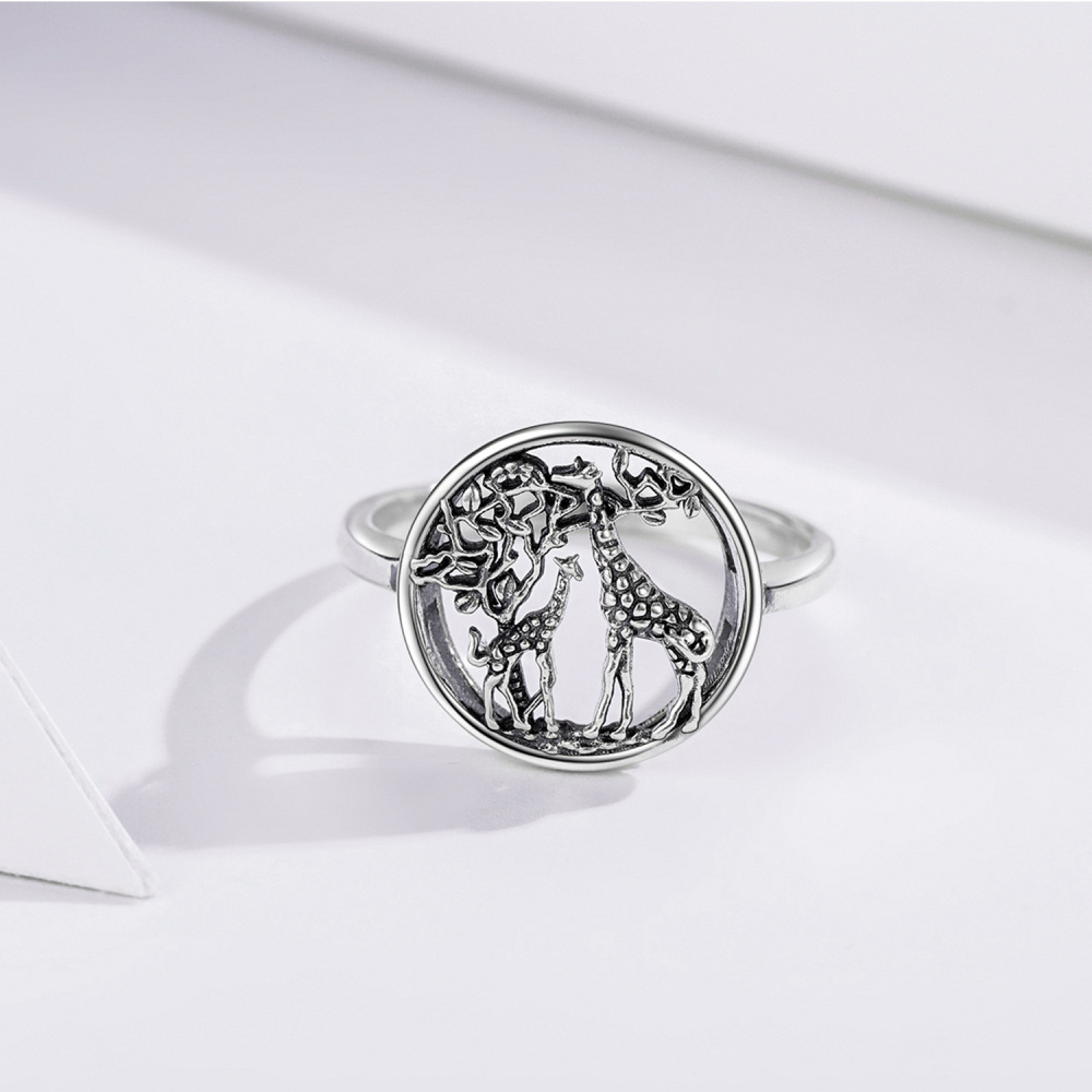 Sterling Silver Giraffe & Tree Of Life Ring-5