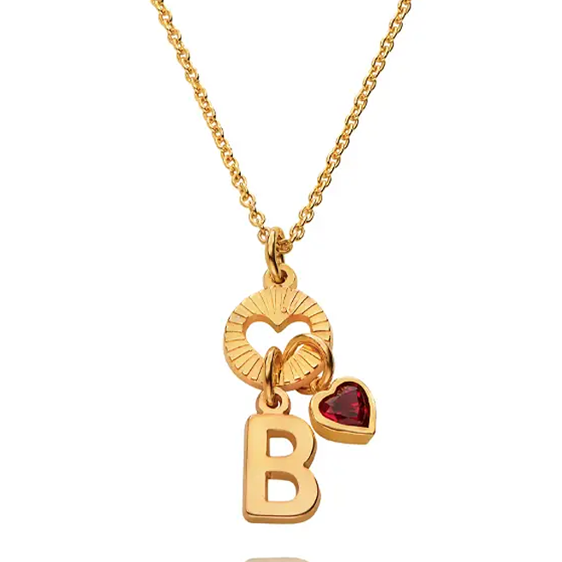 Personalized Initial Heart Necklace with Birthstone Gold Vermeil for Women-1