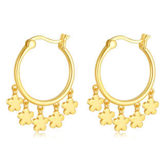 Gold Vermeil Flowers Hoop Earrings for Women-53