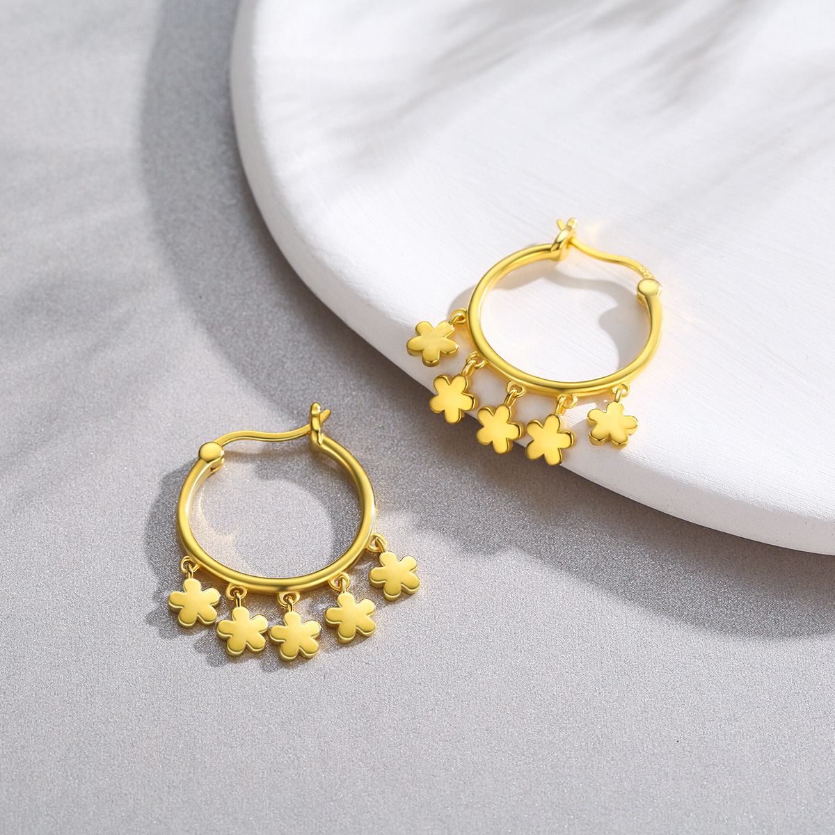 Gold Vermeil Flowers Hoop Earrings for Women-3