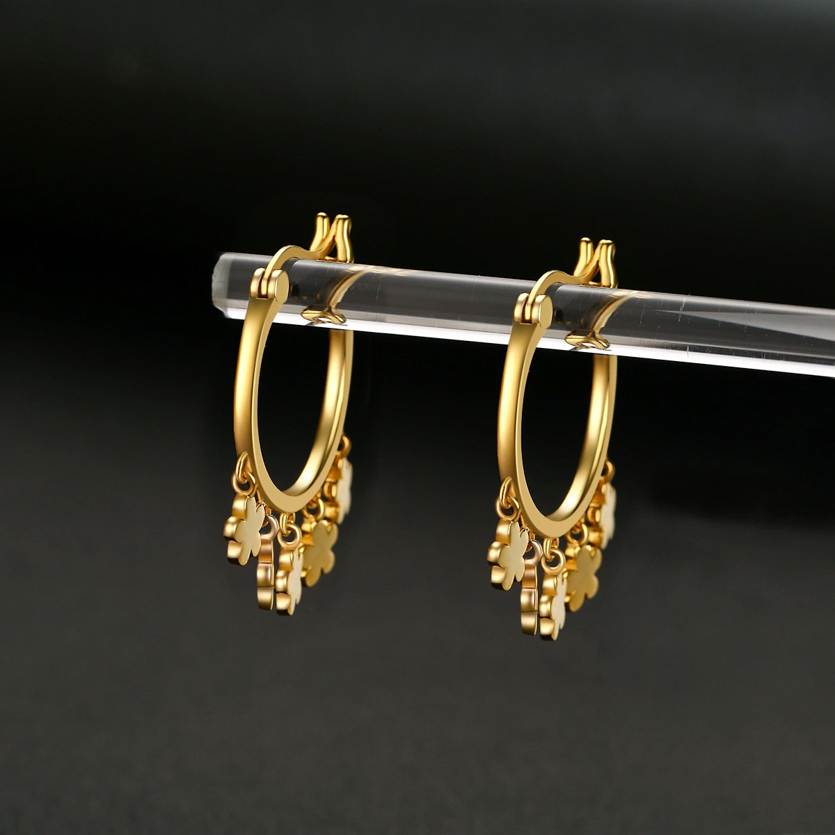 Gold Vermeil Flowers Hoop Earrings for Women-4